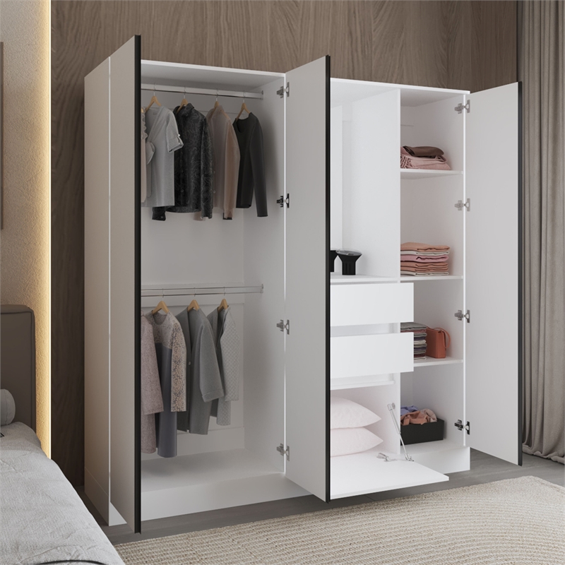 Pemberly Row Extra Wide Double Door Armoire with Hanging Rod in White