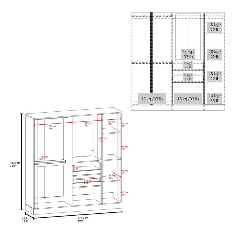 Pemberly Row Extra Wide Double Door Armoire with Hanging Rod in White