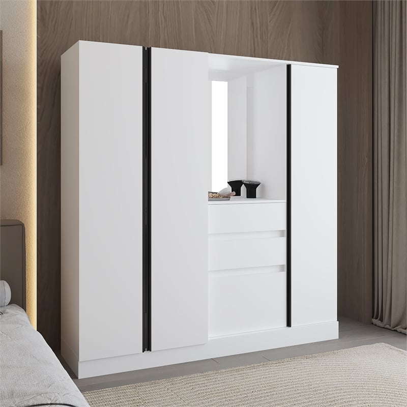 Pemberly Row Extra Wide Double Door Armoire with Hanging Rod in White
