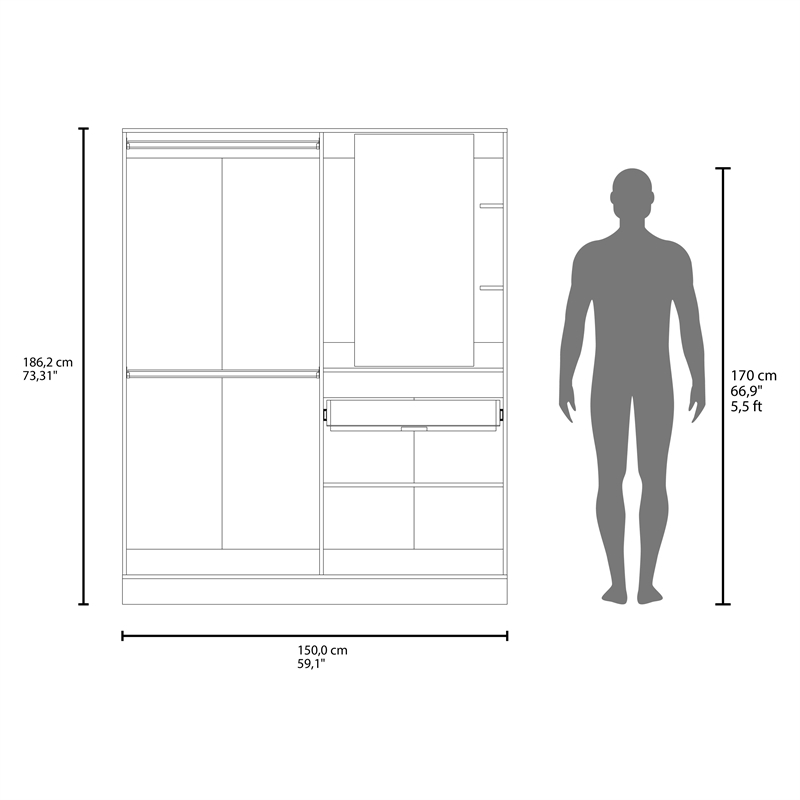 Pemberly Row Double Door Armoire with Hanging Rod and Shelves in White