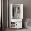 Pemberly Row Tall Double Door Wardrobe Armoire with Hanging Rod in White