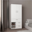 Pemberly Row Tall Double Door Wardrobe Armoire with Hanging Rod in White