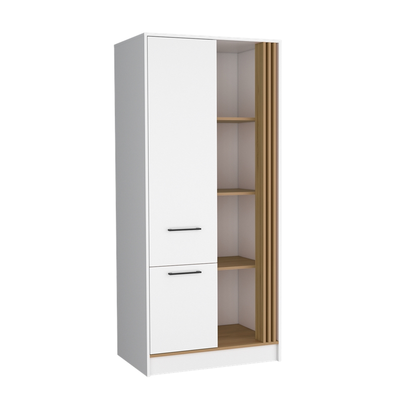 Pemberly Row Tall Double Door Wardrobe Armoire with Shelves in Beige