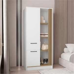 Pemberly Row Tall Double Door Wardrobe Armoire with Shelves in Beige