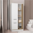 Pemberly Row Tall Double Door Wardrobe Armoire with Shelves in Beige