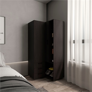 Pemberly Row Corner Wardrobe Armoire with Double Doors in Black