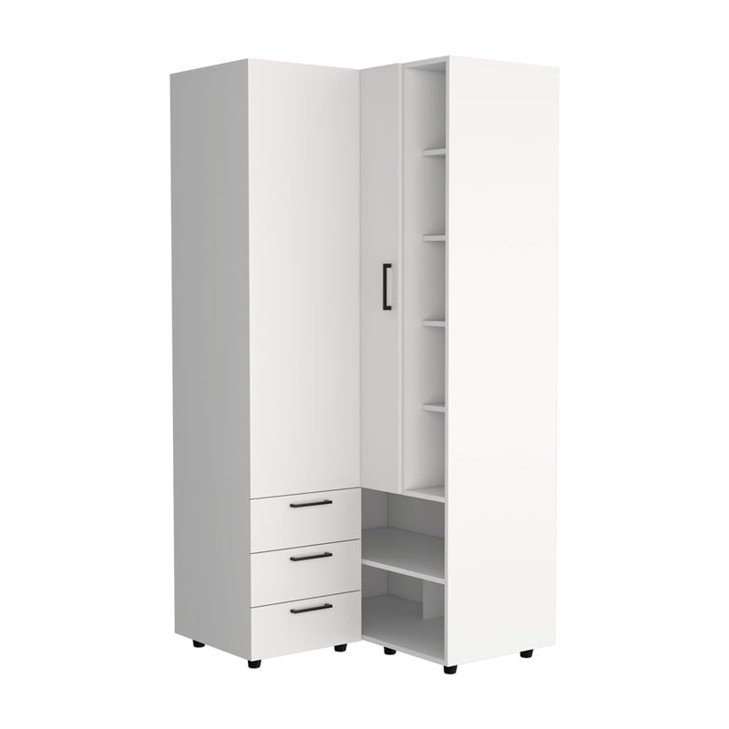 Pemberly Row Corner Wardrobe Armoire with Double Doors in White