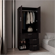 Pemberly Row Tall Double Door Wardrobe Armoire with Hanging Rod in Black