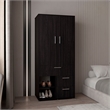 Pemberly Row Tall Double Door Wardrobe Armoire with Hanging Rod in Black