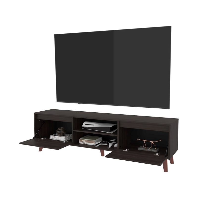 Pemberly Row TV Stand with Open Shelves and Storage in Brown