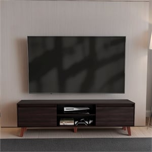 Pemberly Row TV Stand with Open Shelves and Storage in Brown