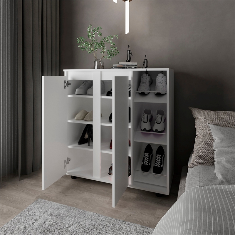 Pemberly Row 3 Tier Shoe Rack with Side Storage Tiers in White