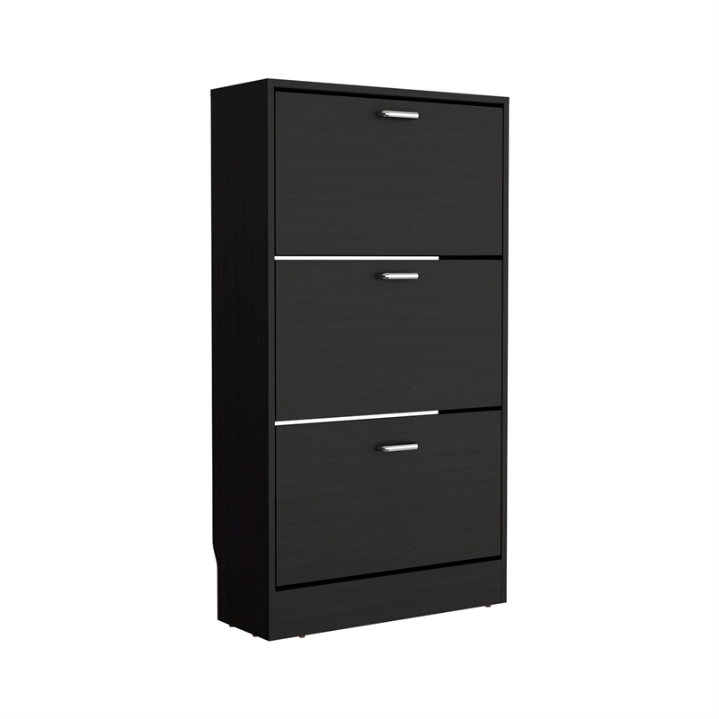 Pemberly Row 3 Tier Pull Down Shoe Cabinet 45in High in Black