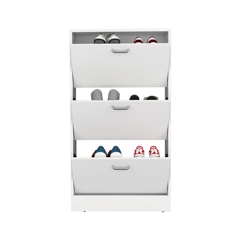 Pemberly Row 3 Tier Pull Down Shoe Cabinet 45in High in White