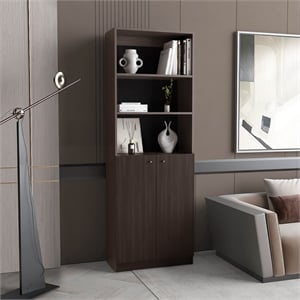 Pemberly Row Two Door Bookcase with 2 Open Shelves in Warm Brown