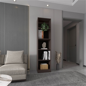 Pemberly Row Slim 5 Shelf Narrow Bookcase with Open Shelves in Brown