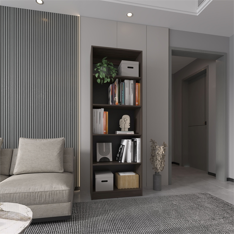Pemberly Row 4 Shelf Freestanding Bookcase with Open Storage in Brown