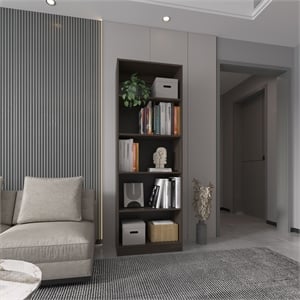 Pemberly Row 4 Shelf Freestanding Bookcase with Open Storage in Brown