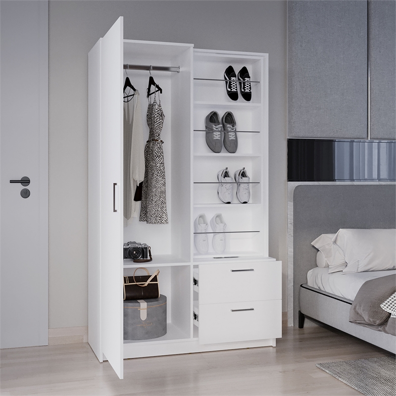 Pemberly Row 71in Mirror One Door Wardrobe Armoire in Bright White