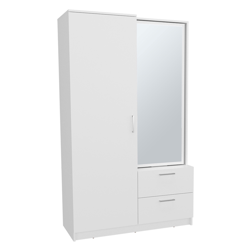 Pemberly Row 71in Mirror One Door Wardrobe Armoire in Bright White