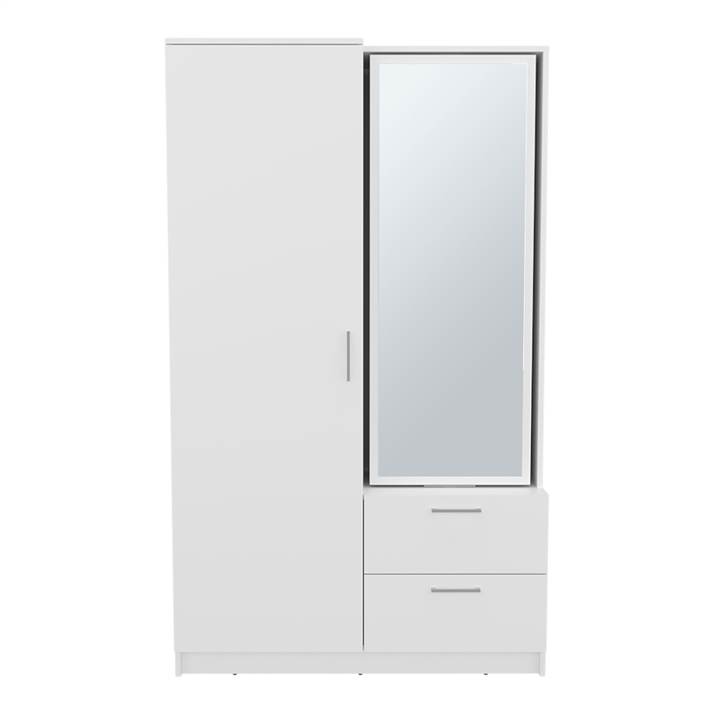 Pemberly Row 71in Mirror One Door Wardrobe Armoire in Bright White