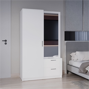 Pemberly Row 71in Mirror One Door Wardrobe Armoire in Bright White