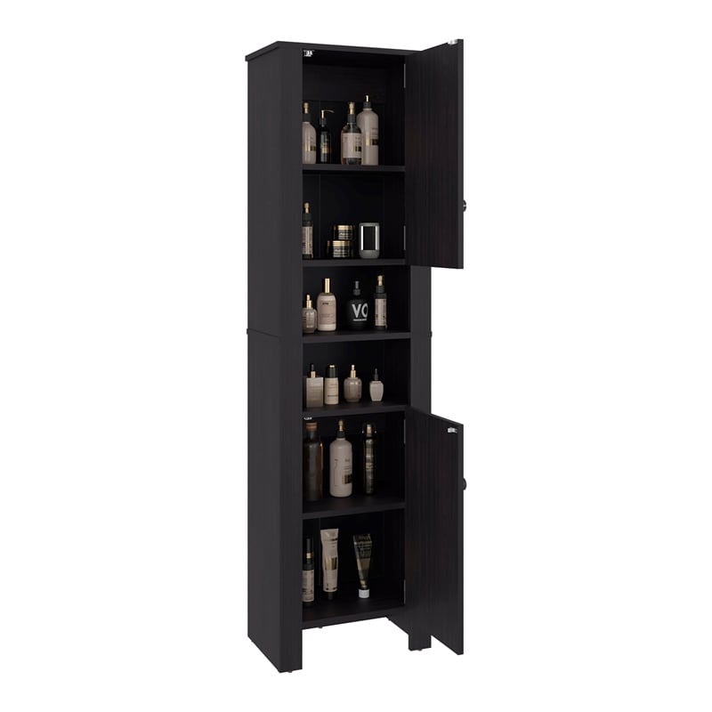 Pemberly Row Tall Bathroom Storage Cabinet 63.83in High in Black