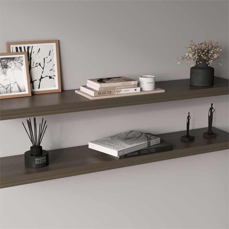 Pemberly Row 47in Modern Floating Wall Shelves Set of 2 in Olive