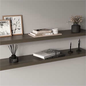 Pemberly Row 47in Modern Floating Wall Shelves Set of 2 in Olive