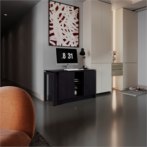 Pemberly Row Rotatable Office Desk with Storage 72in Wide in Black