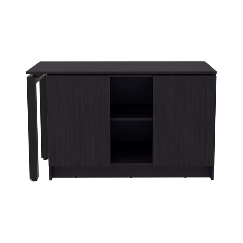 Pemberly Row Rotatable Office Desk with Storage 72in Wide in Black