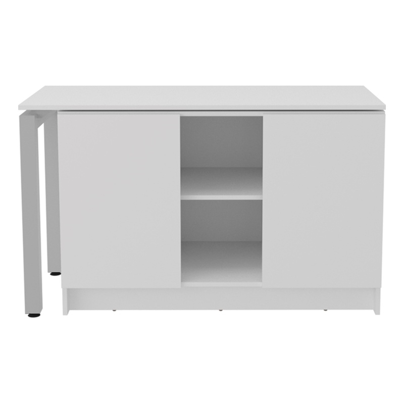 Pemberly Row Rotatable Office Desk with Storage 72in Wide in White
