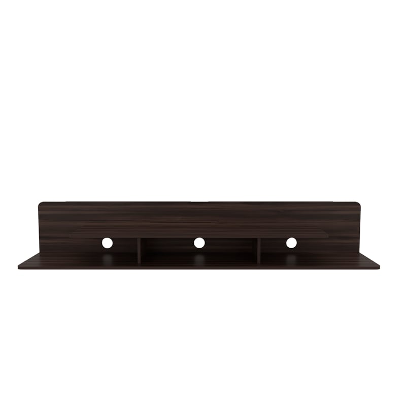 Pemberly Row Floating TV Stand with Open Shelves in Stained Walnut