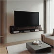 Pemberly Row Floating TV Stand with Open Shelves in Stained Walnut