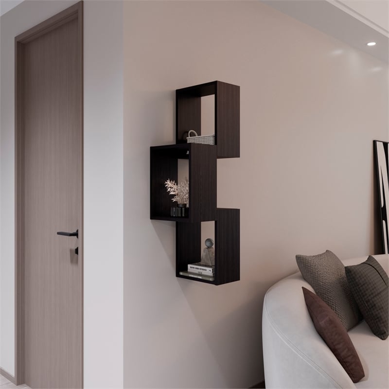 Pemberly Row 6 Cube Wall Mounted Floating Storage Shelf in Black