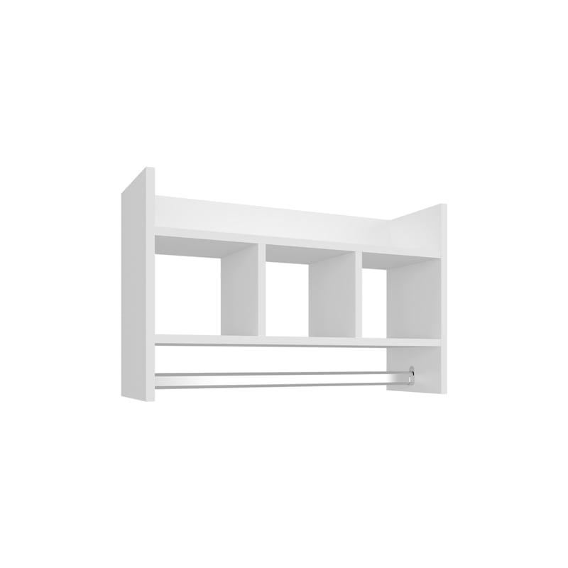 Pemberly Row Bathroom Wall Storage Shelf with Towel Bar in White