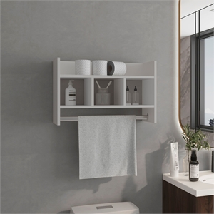 Pemberly Row Bathroom Wall Storage Shelf with Towel Bar in White