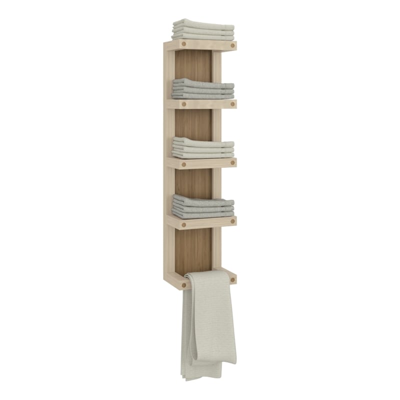Pemberly Row 5 Tier Wall Mounted Bathroom Towel Rack in Natural Oak