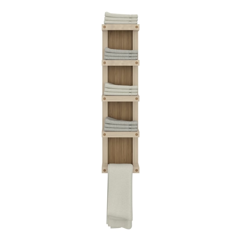 Pemberly Row 5 Tier Wall Mounted Bathroom Towel Rack in Natural Oak