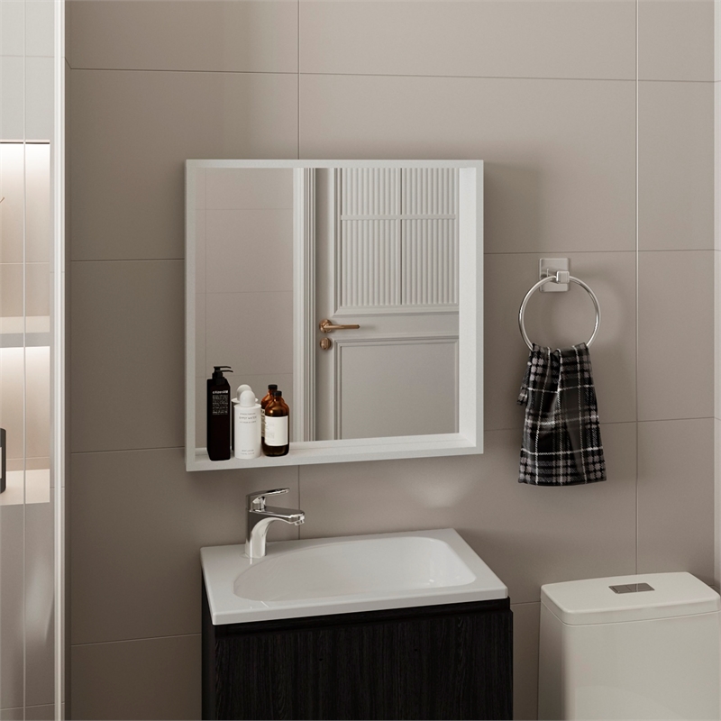 Pemberly Row Bathroom Mirror Medicine Cabinet with Shelves in White