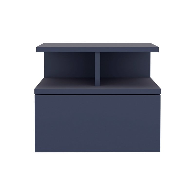 Pemberly Row Floating Nightstand with Drawer and Shelves in Blue