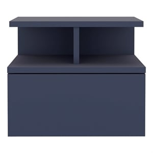 Pemberly Row Floating Nightstand with Drawer and Shelves in Blue