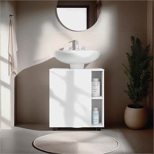 Pemberly Row Under Sink Storage Cabinet with Side Shelves in White
