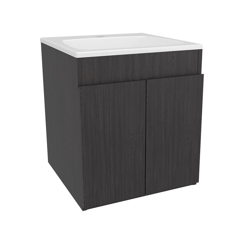 Pemberly Row Modern Compact Bathroom Vanity with Drawers in Black