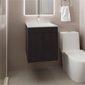 Pemberly Row Modern Compact Bathroom Vanity with Drawers in Black