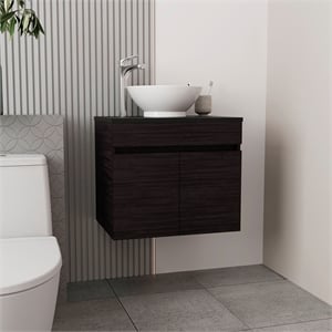 Pemberly Row Vessel Sink Bathroom Vanity with Drawers in Black