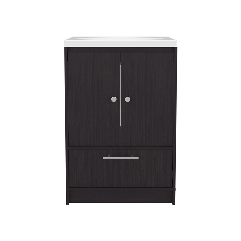 Pemberly Row 60in Wide Bathroom Vanity with Two Doors in Black