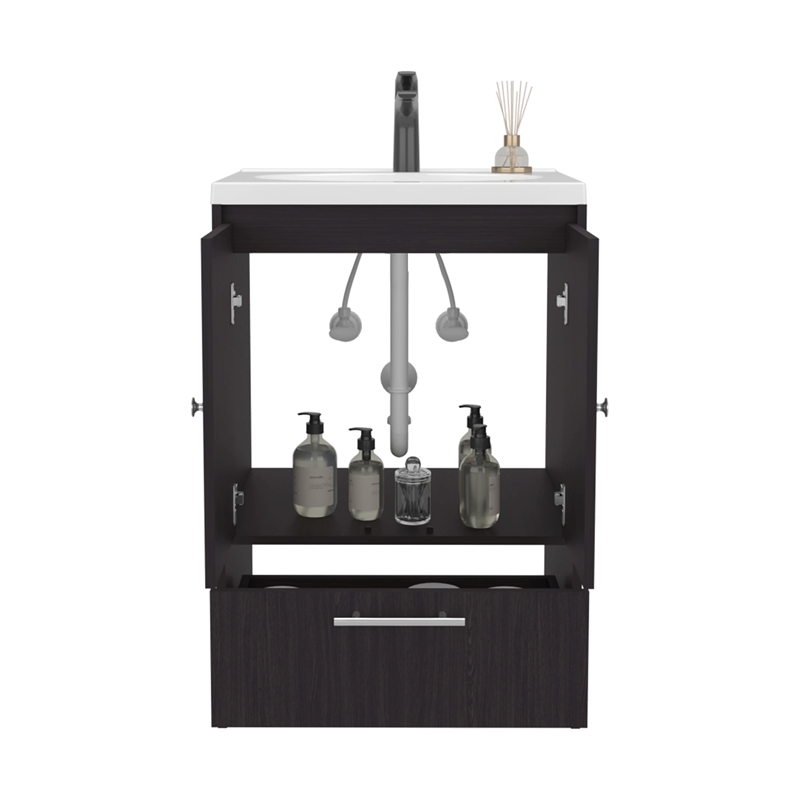 Pemberly Row 60in Wide Bathroom Vanity with Two Doors in Black