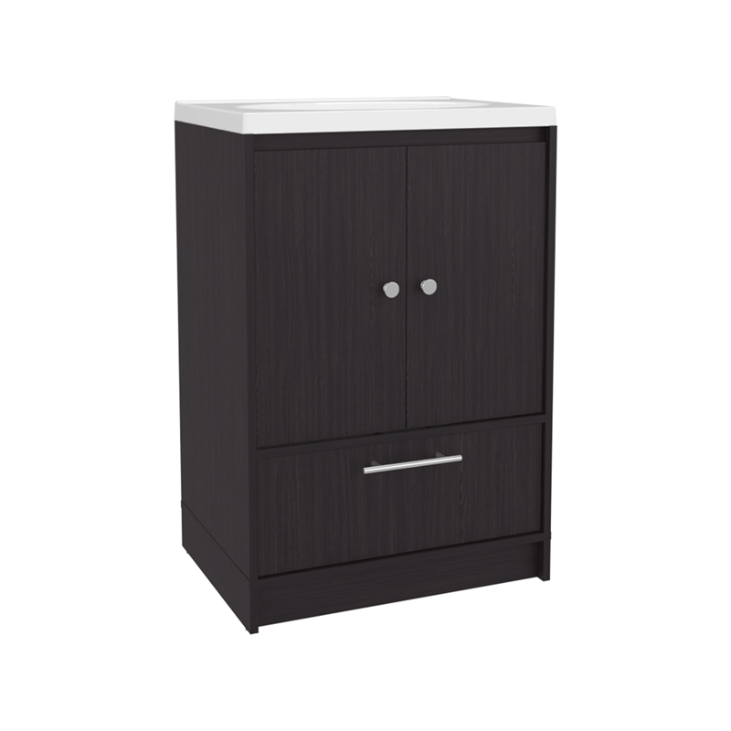 Pemberly Row 60in Wide Bathroom Vanity with Two Doors in Black