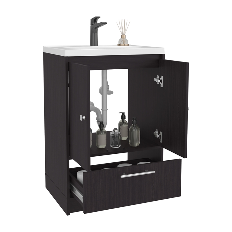Pemberly Row 60in Wide Bathroom Vanity with Two Doors in Black
